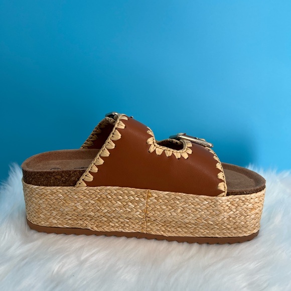 Brown and Cream Platform Shoes with Decorative Straps - Picture 4 of 10